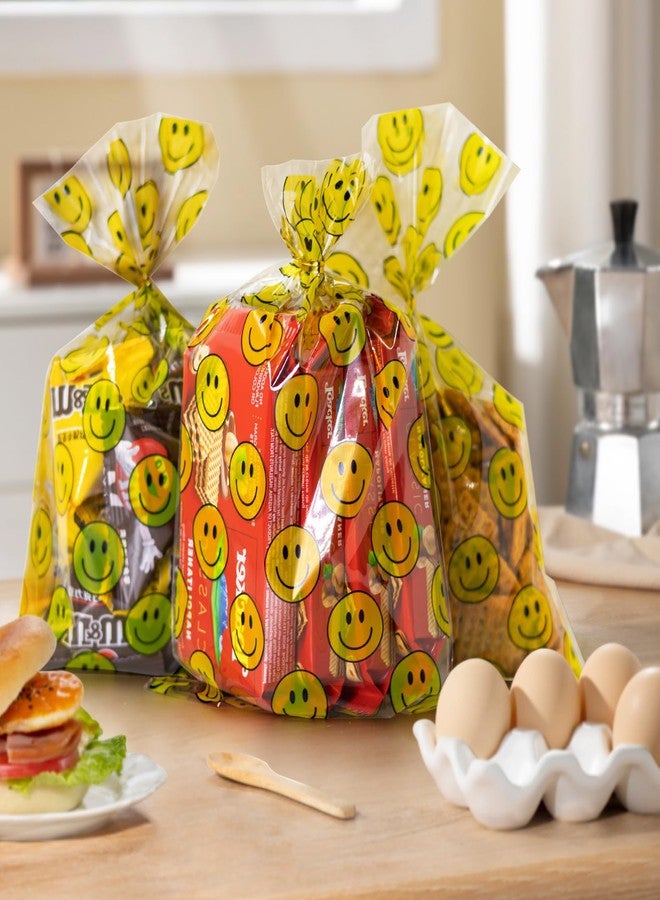 Eunoir 100 Pack Goodie Bags Plastic Gift Bags with Twist Ties 5x9 Inch – Clear Treat Bags with Happy Face Print, Party Favor Bags for Candy, Snacks, Gifts, Events & Celebrations - Image 3